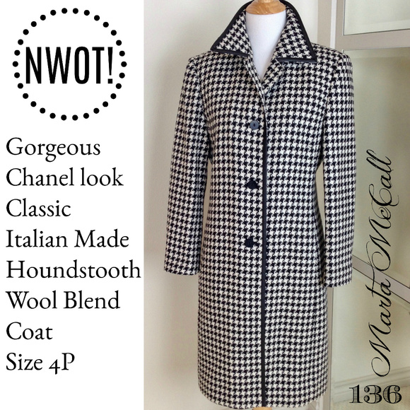 Jackets & Blazers - Wool Blend Houndstooth Check Black & White 4P Coat
